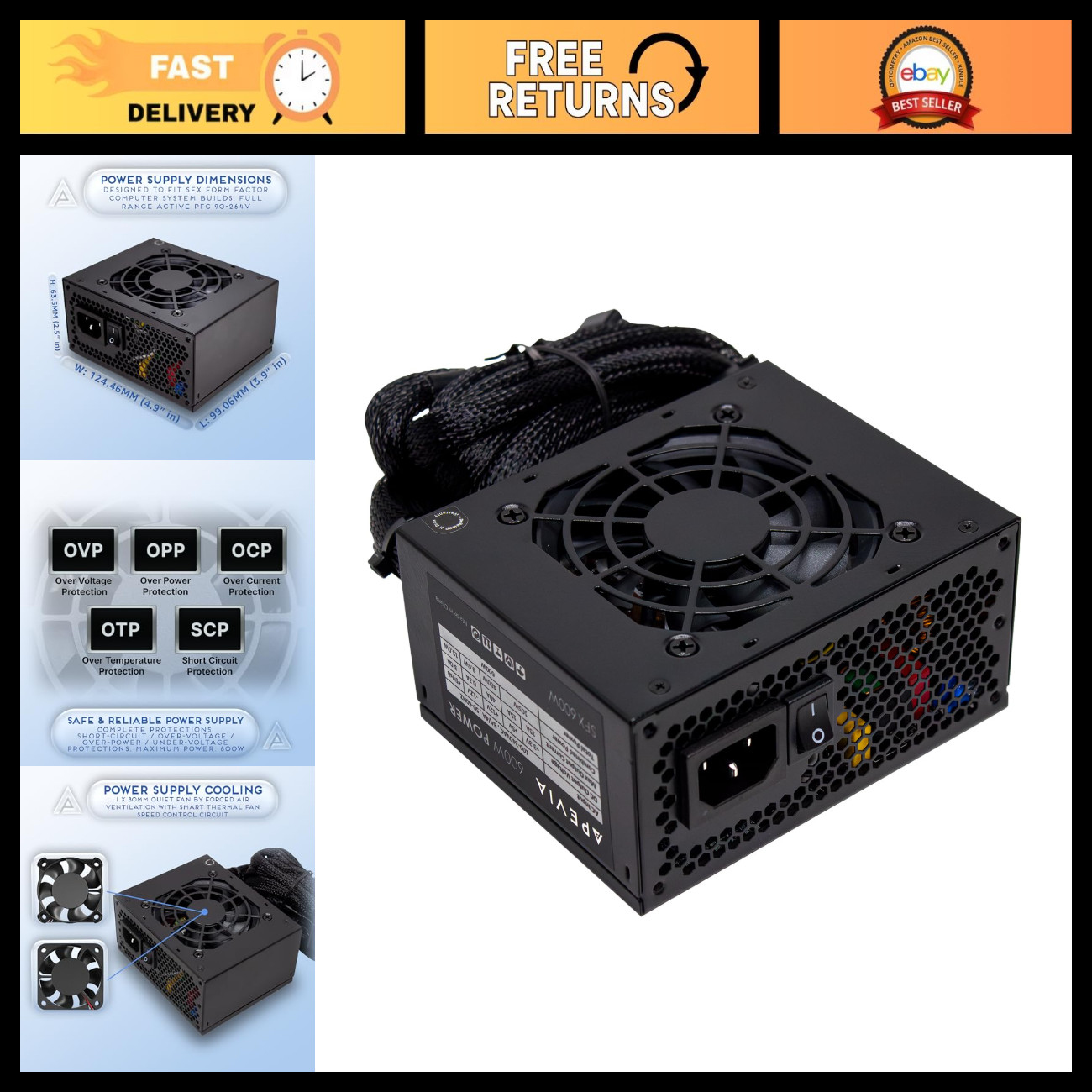 600W SFX Power Supply - Low Noise, Full Range Active PFC, Compact Design