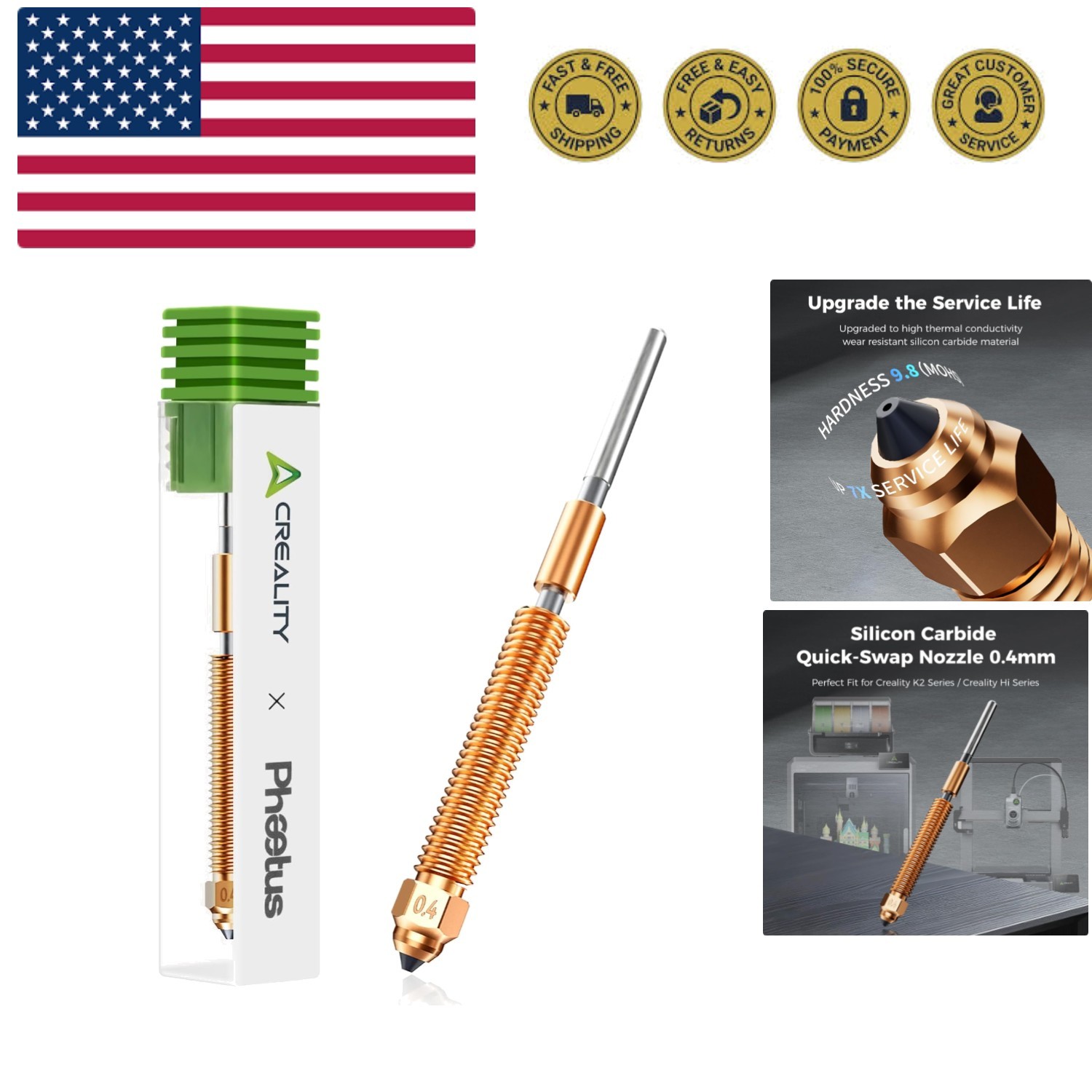 K2 Plus Silicon Carbide Nozzle, Upgrades x Phaetus Hotend Nozzls, Official K2...