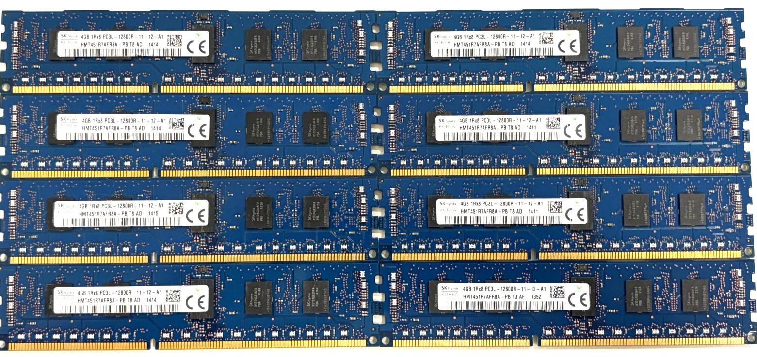 Lot of 8x SK hynix 4GB DDR3L-1600 ECC RDIMM Server RAM HMT451R7AFR8A-PB - Tested