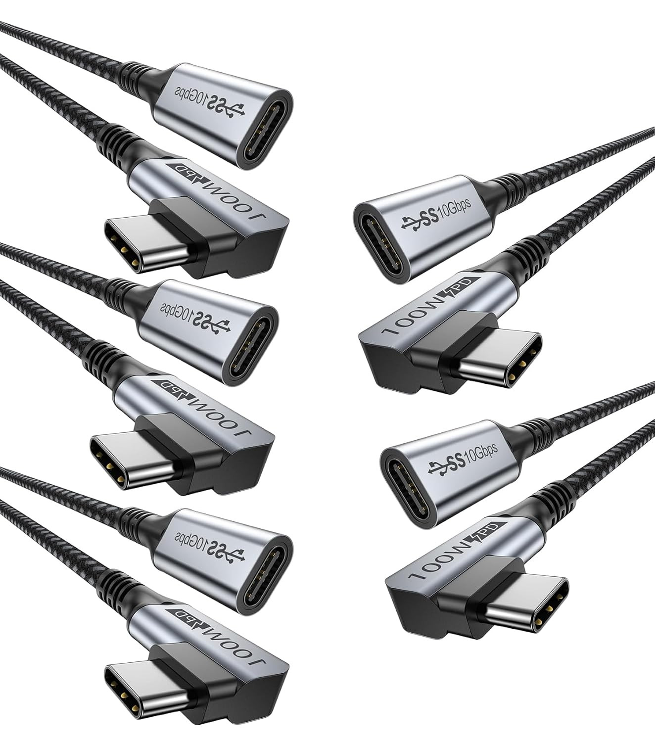 USB C Extension Cable 6FT 5-Pack, Right Angle(100W/10Gbps/4K@60Hz)