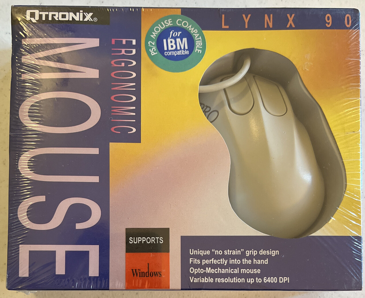 Qtronix Ergonomic Mouse Lynx 90 NEW SEALED Vintage