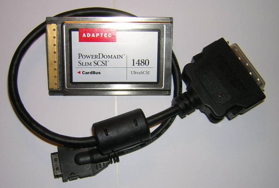 Adaptec PowerDomain SlimSCSI APD-1480 Ultra SCSI CardBus PC Card + HD50 Cable
