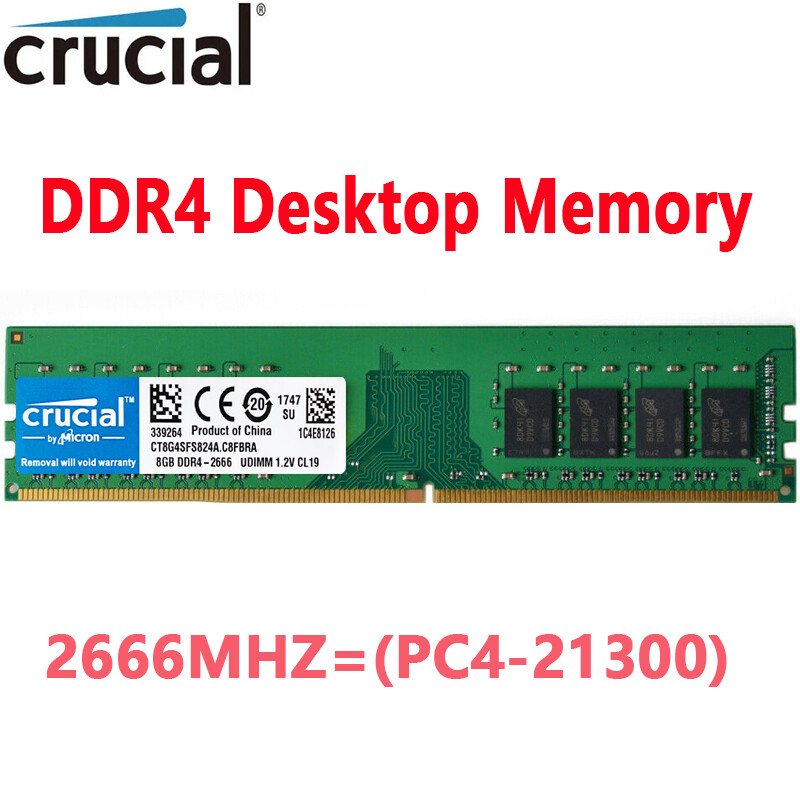 Crucial DDR4 8GB 2666 Mhz  PC4-21300 288pins Desktop Memory Dimm Ram 1X8GB