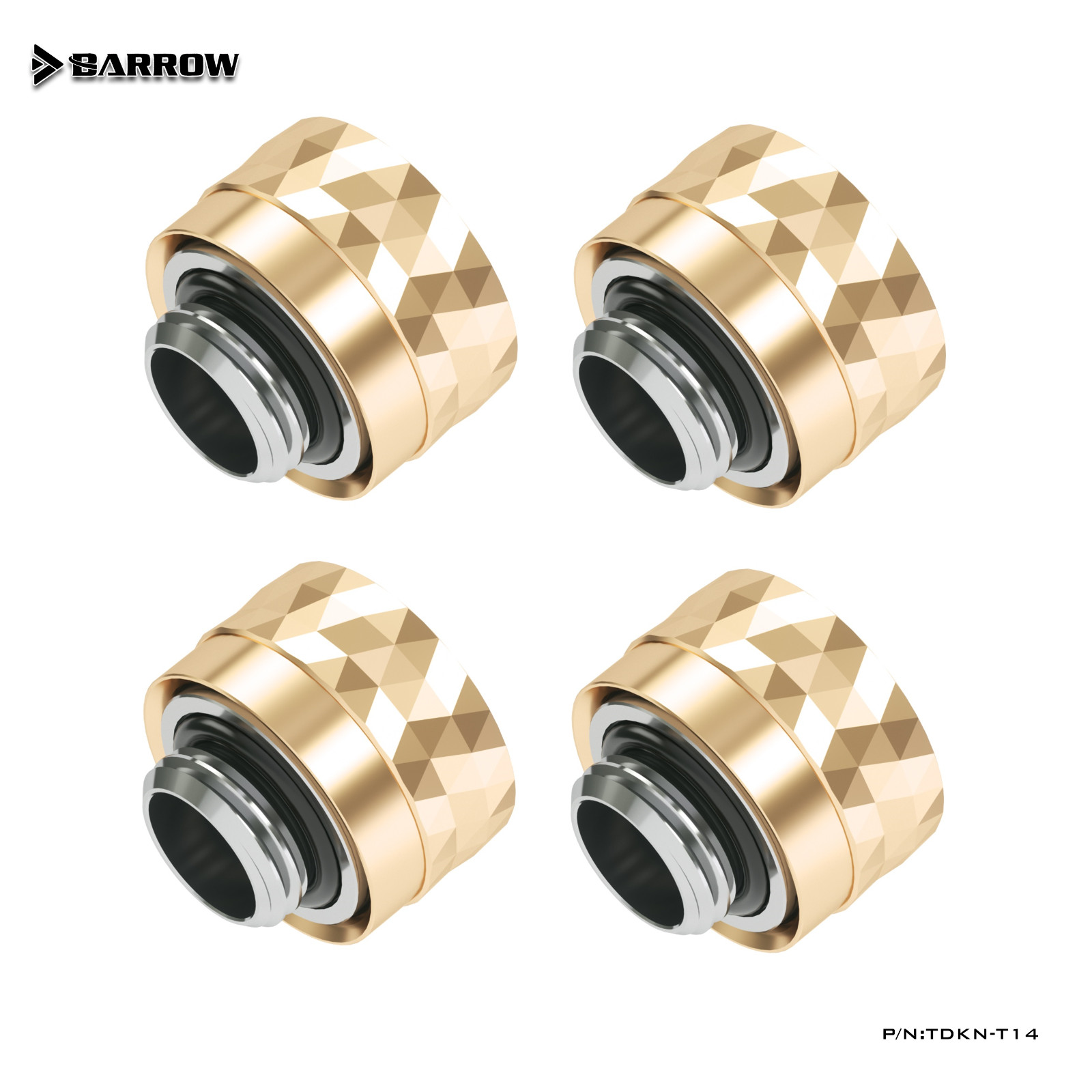 4 Pack Barrow Dazzle G1/4" to 14mm Hard Tubing Compression Fitting Gold TDKN-T14