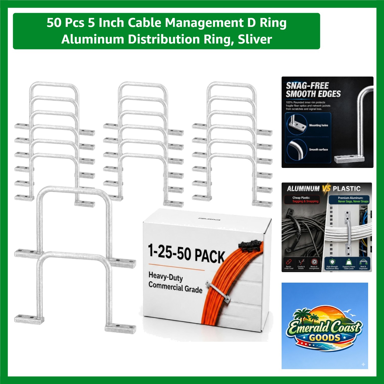 Durable 5-Inch Aluminum D Ring Set: 50 Pcs for Secure and Clean Cable Management