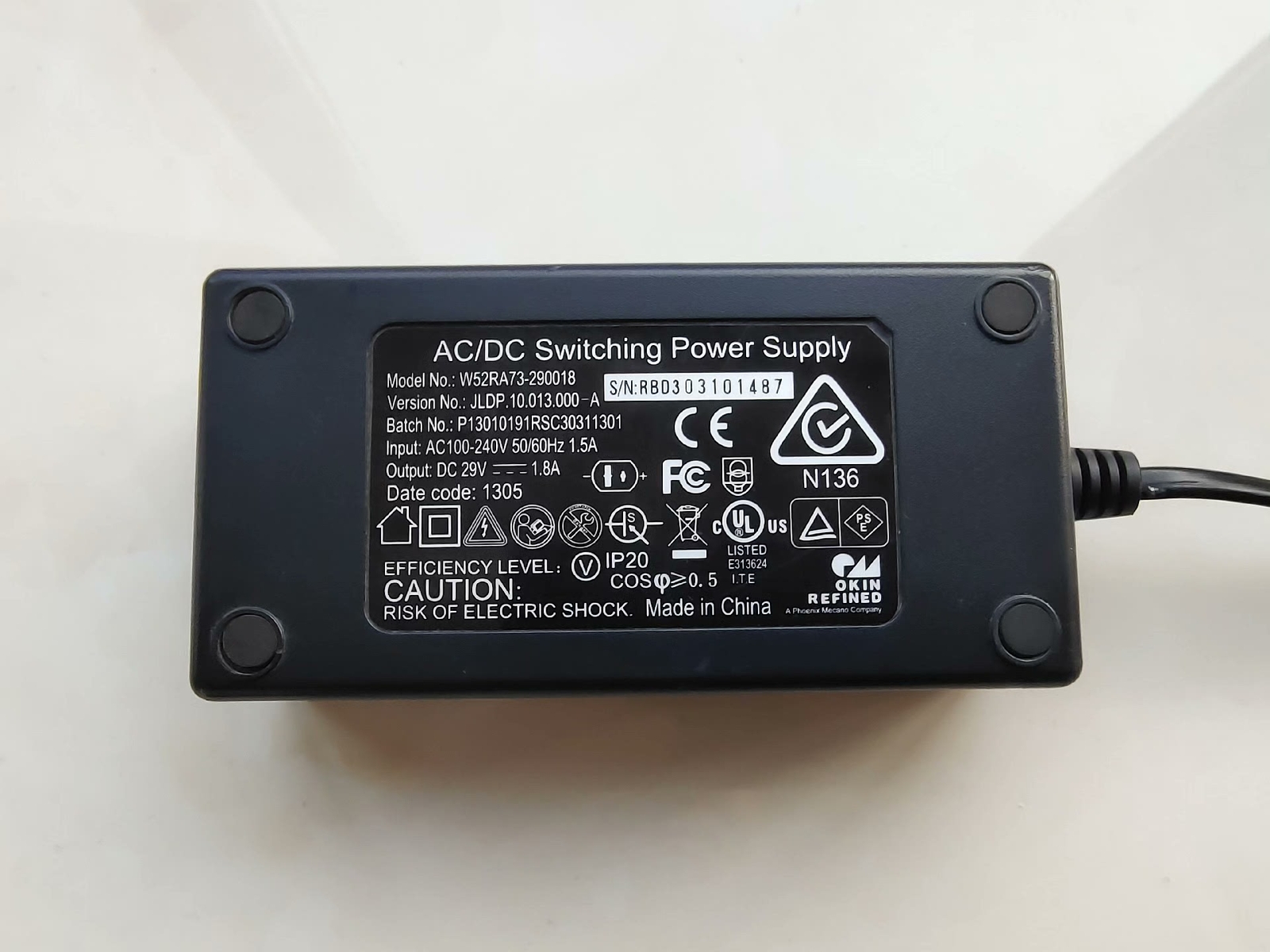 Class 2 Power Supply Model 02-290018 DC29V 1.8A 52W AC Adapter Power Supply