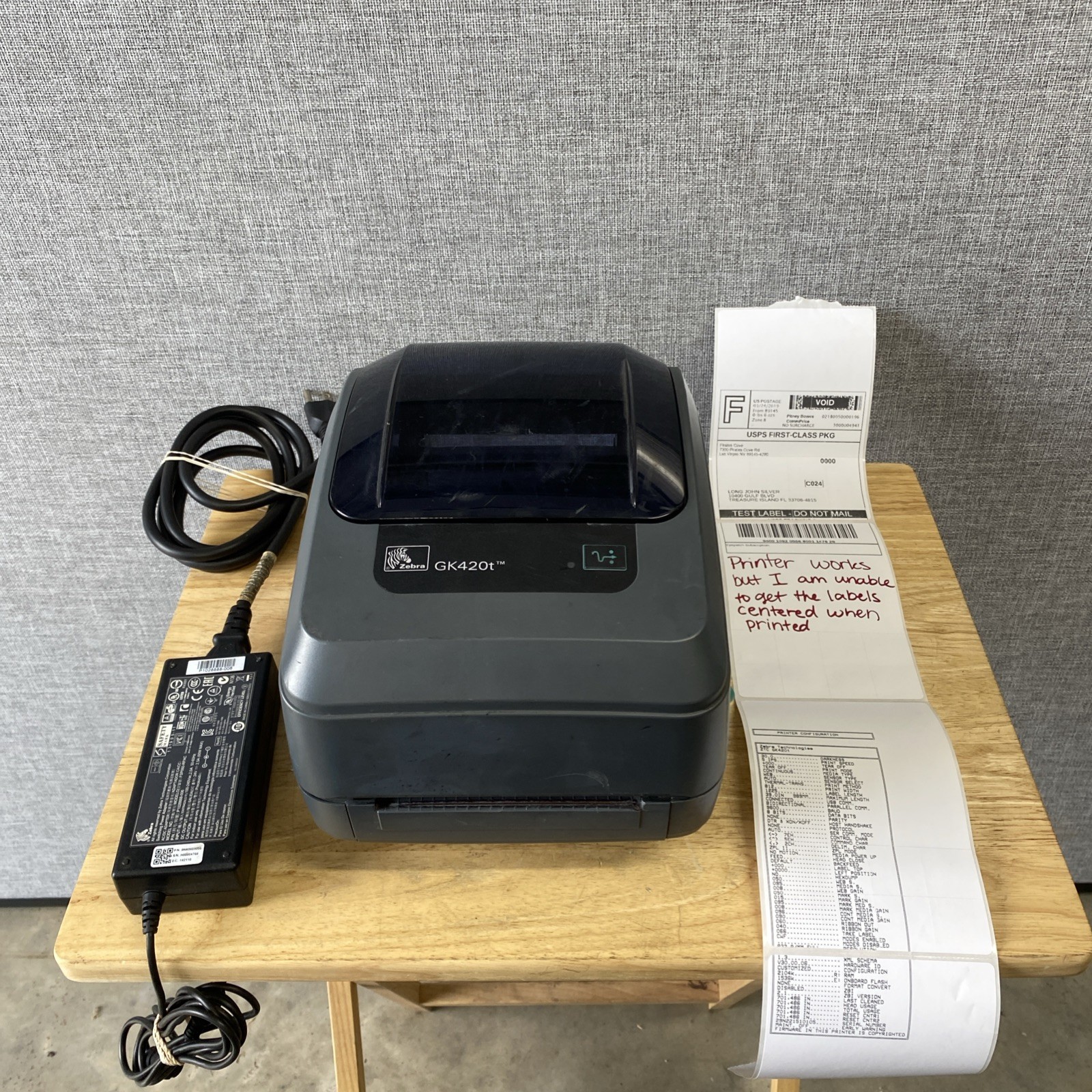 Zebra GK420t Thermal Label Printer USB Ethernet GK42-102210-000 w/ PSU *READ*