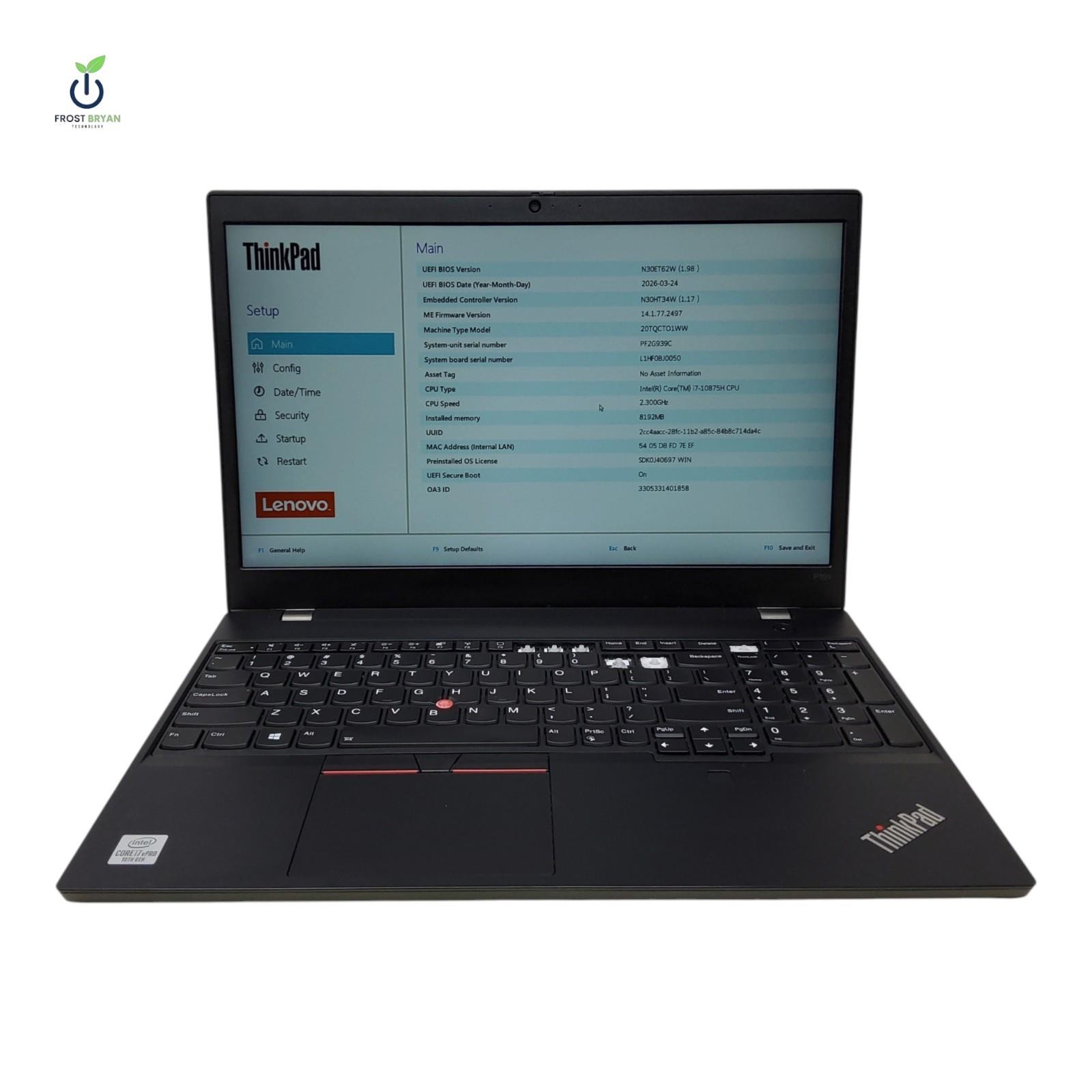 Lenovo ThinkPad P15v Gen 1 i7-10875H 8GB No SSD No OS Grade D [READ]
