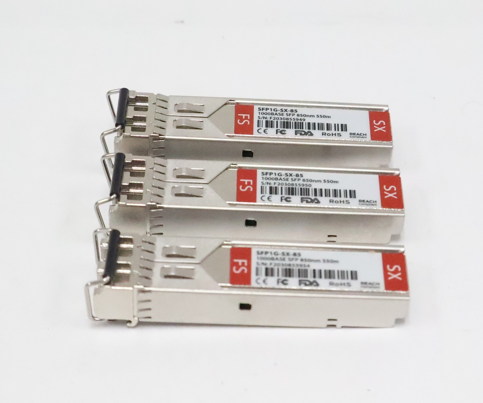 Lot of 3 Fiberstore FS SFP1G-SX-85 1000Base SFP 850nm 550M Transceiver Module