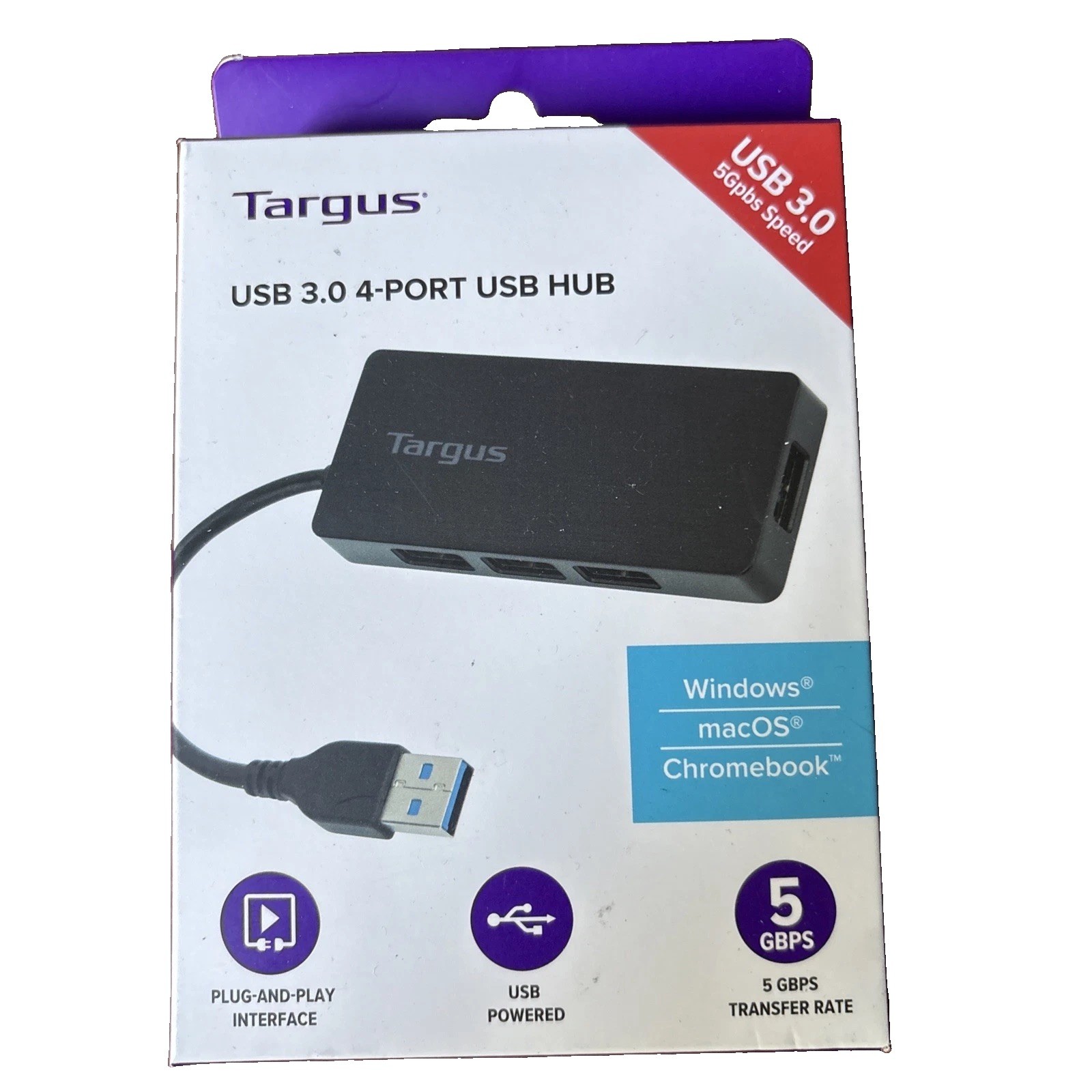 Targus ACH124US USB 3.0 4-Port Hub SuperSpeed 5Gbps Black NEW