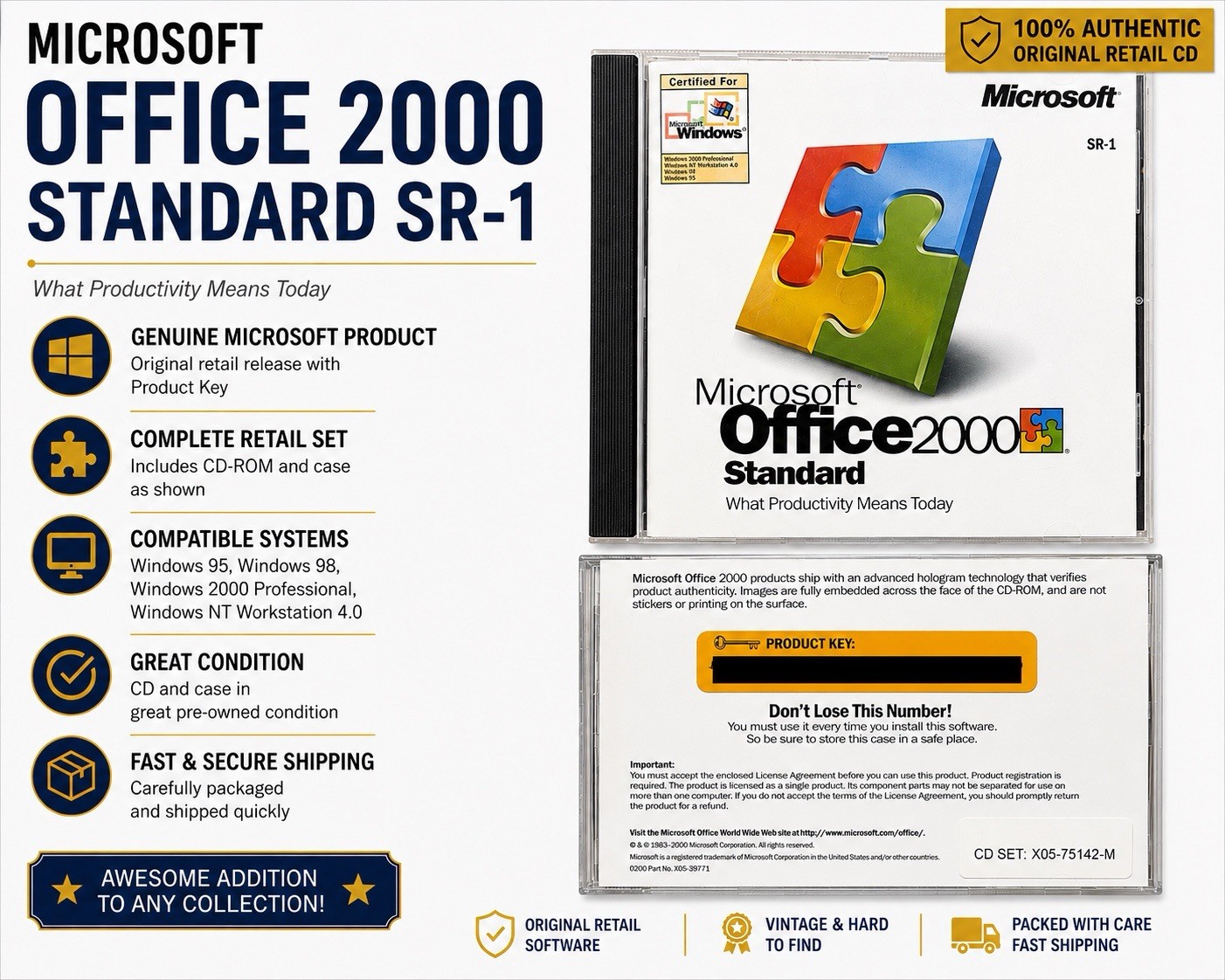 Microsoft Office 2000 Standard SR-1 Retail CD-ROM, English, Win 95-2000