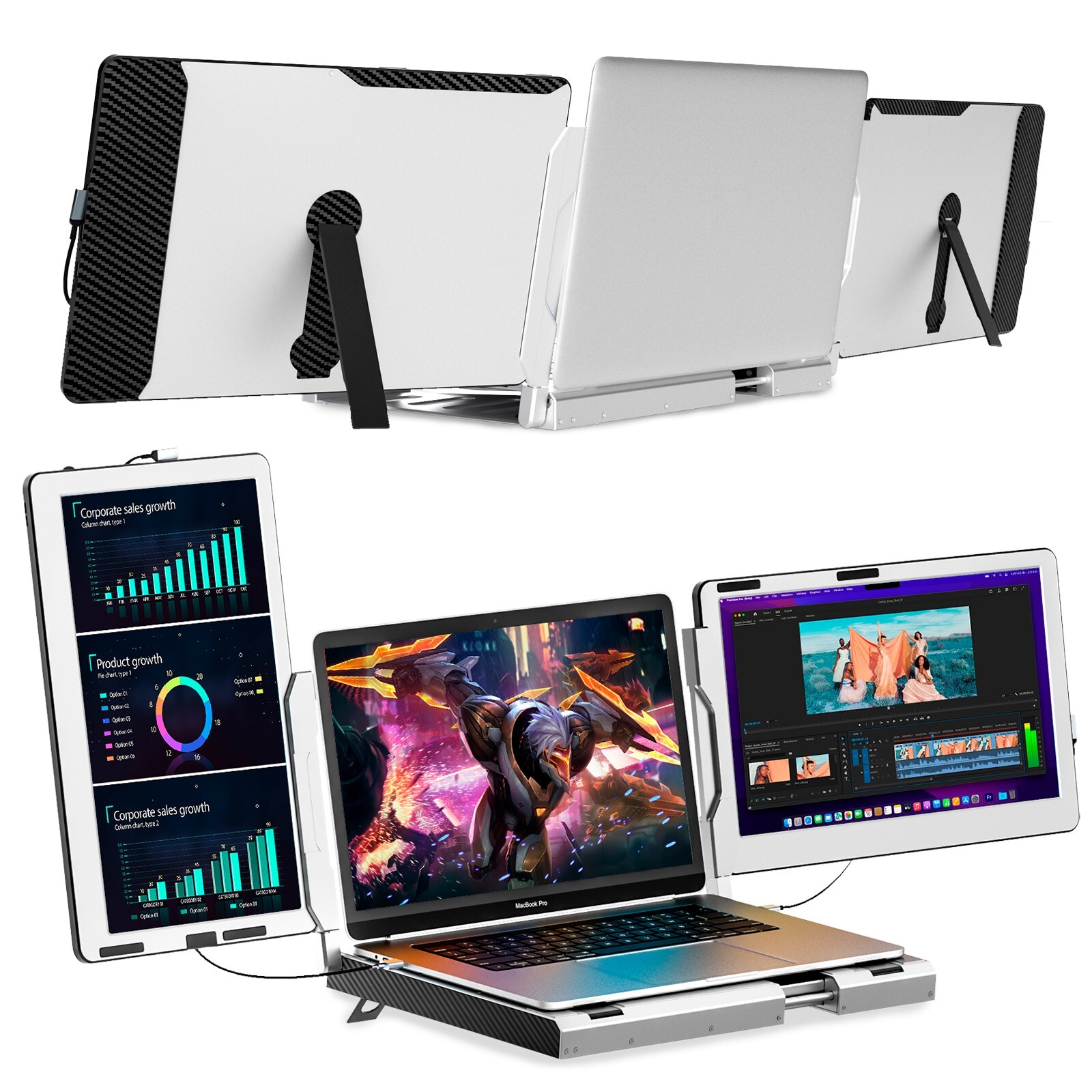 KEFEYA 14" Triple HD Screen Laptop Screen Extender, Laptop Monitor Extender F2