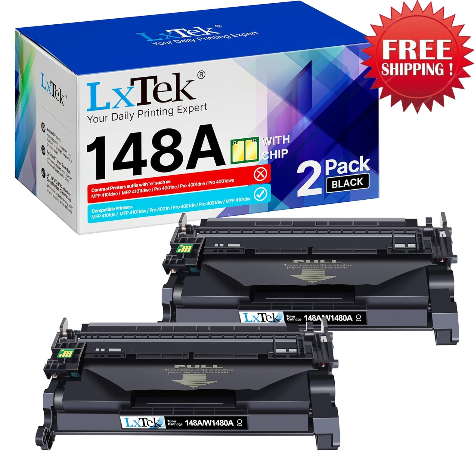 2pk 148A Toner Cartridge Black With Chip for HP LaserJet W1480A 148X W1480X