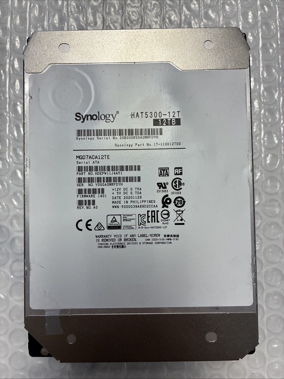 “DAMAGED" Toshiba 12TB 7.2K SATA 6Gb/s 3.5'' 512e HDD MG07ACA12TE HDD