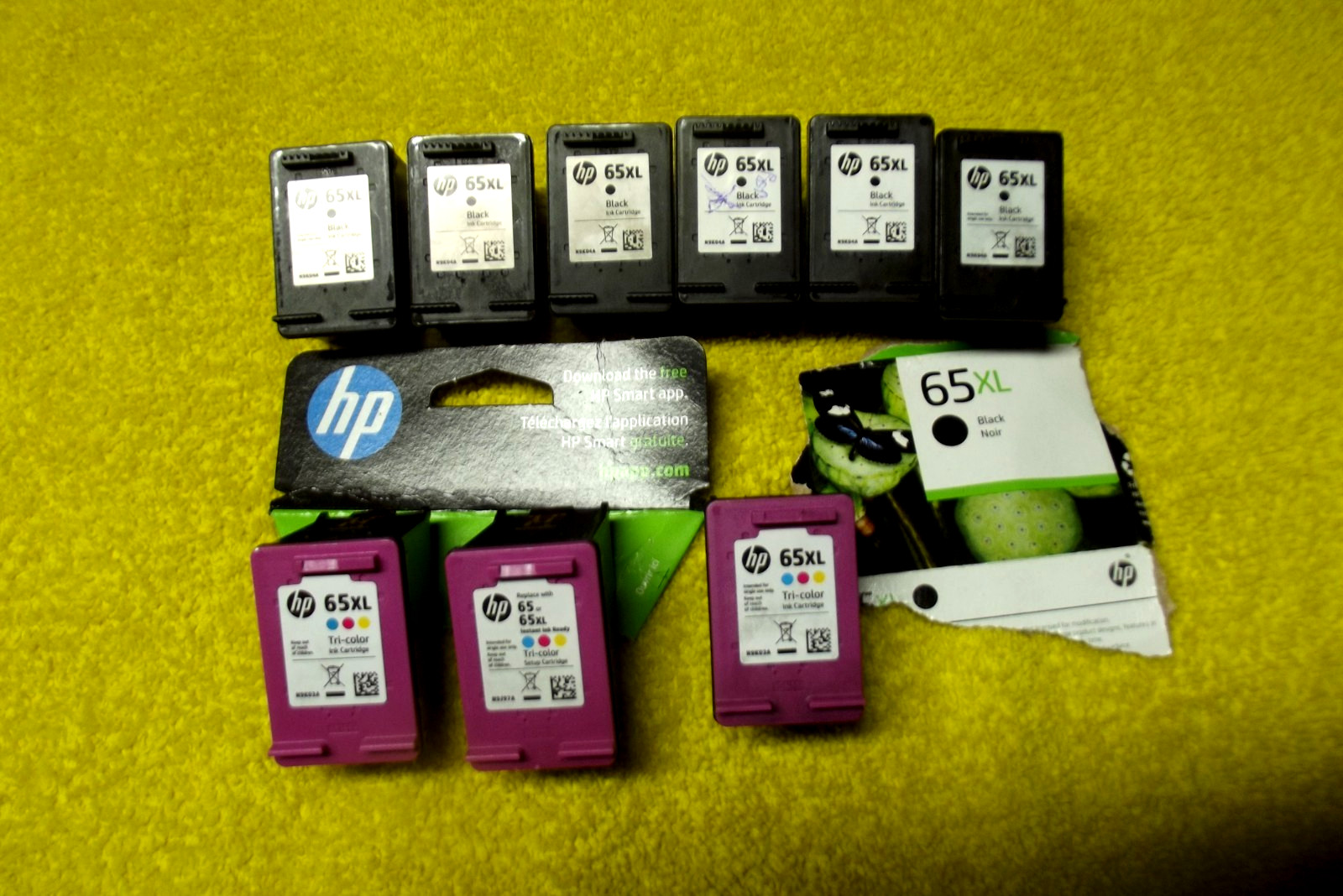 9 EMPTY Genuine HP Ink Virgin Cartridge 65XL Black &65XL Tricolor NEVER REFILLED