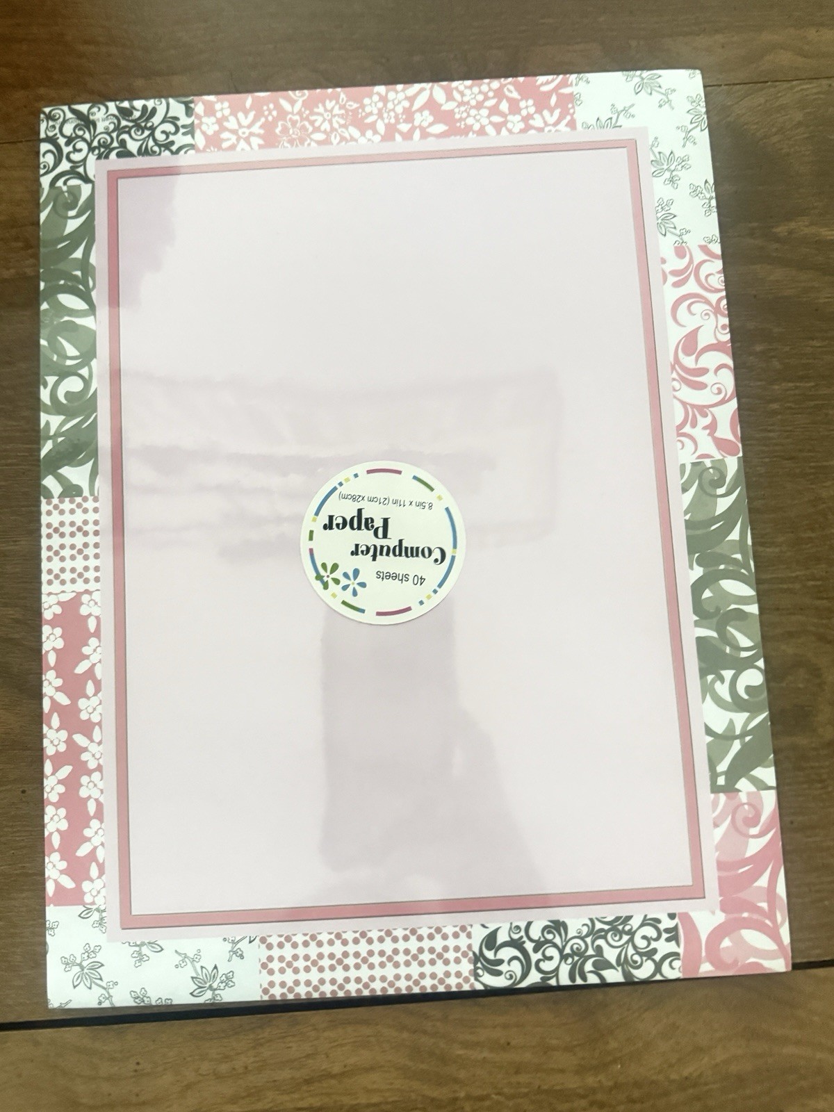 Decorative Computer Paper 40 Sheets 8.5x11 Pink Green Floral Stationery