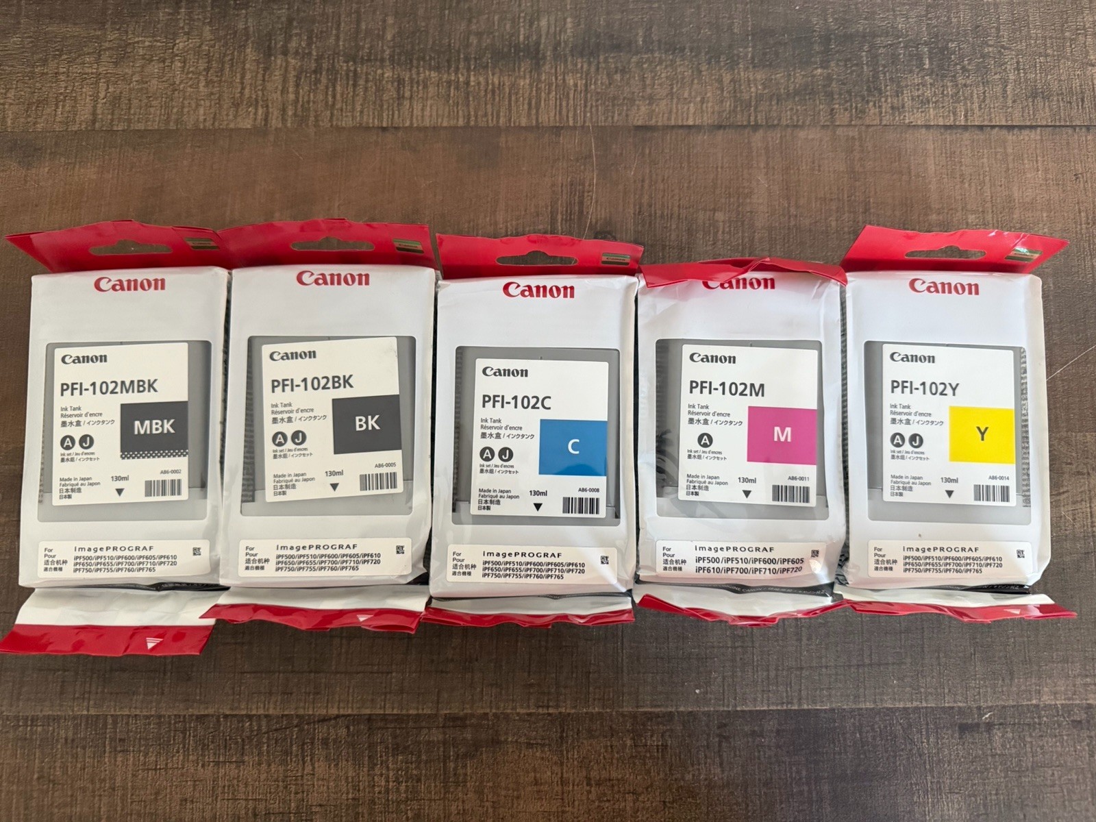 Genuine Canon PFI-102 5-Color Ink Set MBK BK C M Y New Sealed Expired