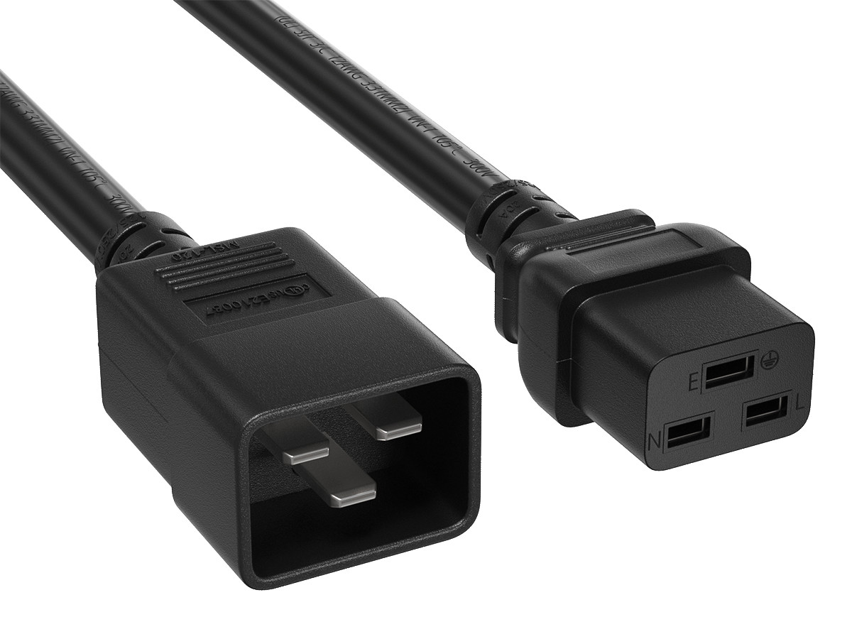 2ft IEC320 C20 to C19 Heavy Duty Power Cord 12AWG 20A/250V SJT, Black