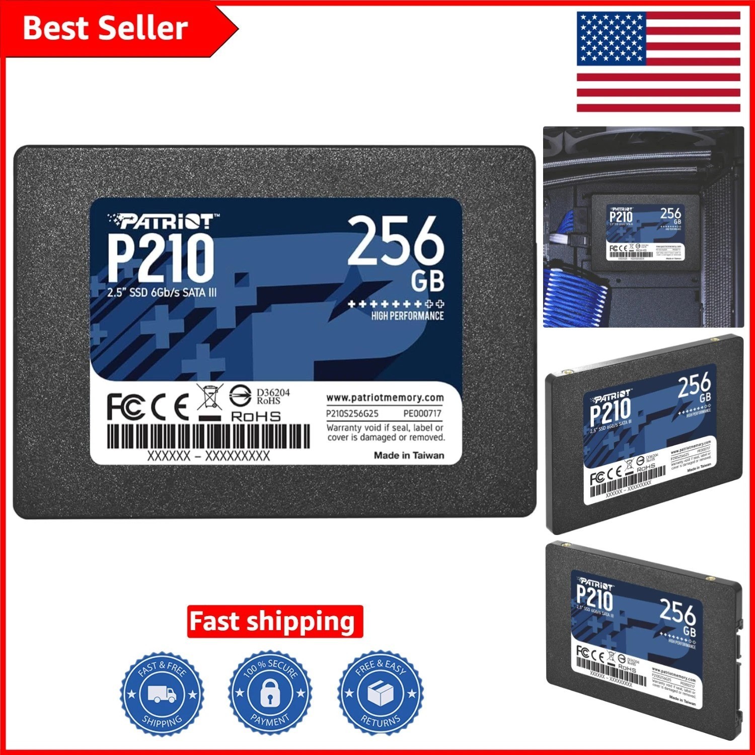 Portable 256GB Patriot P210 SSD - Ideal for Business, Multimedia & Personal Use