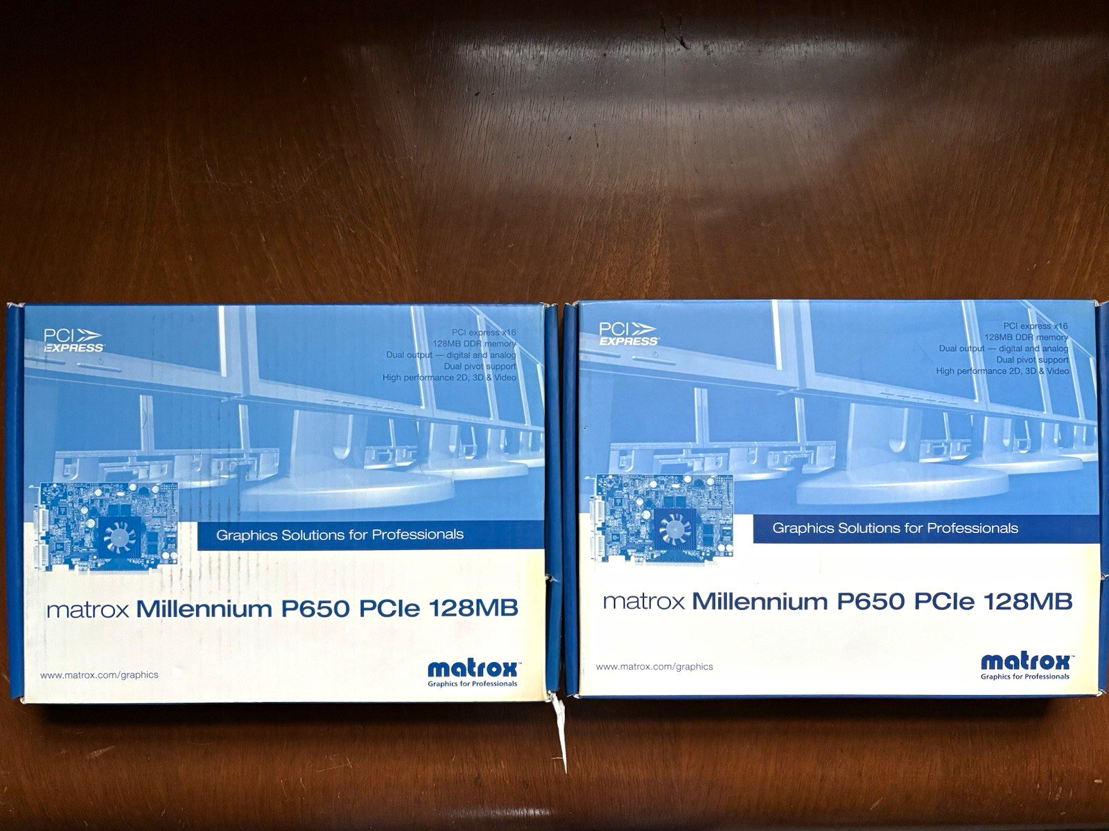 2x Matrox Millennium P650 PCIe x16 128MB DDR Graphics Card