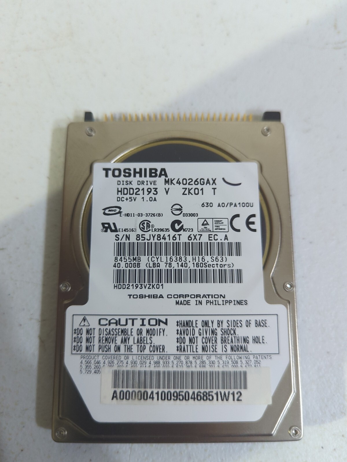 Toshiba MK4026GAX HDD2193 40GB 2.5" IDE Drive 