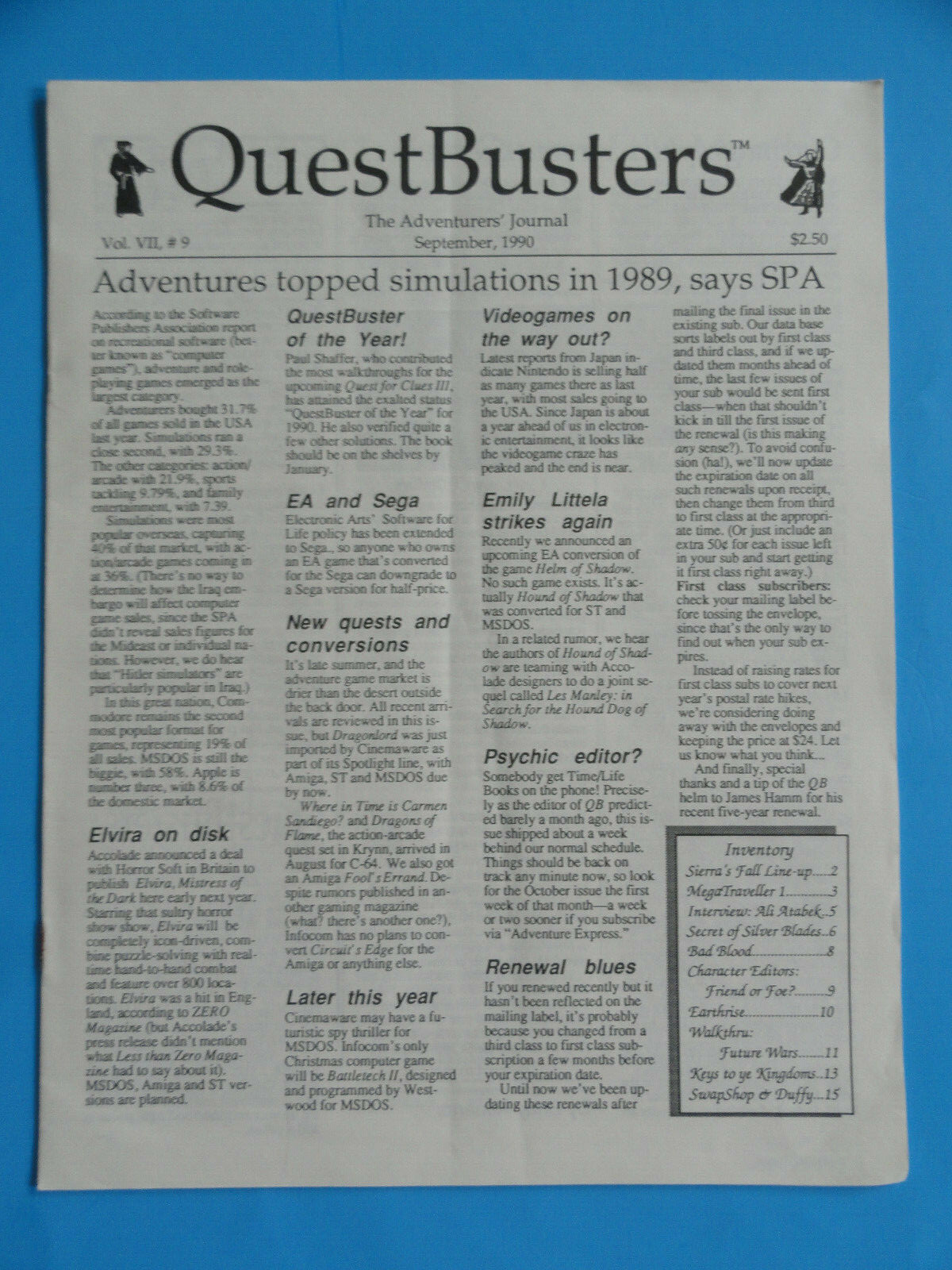 QUESTBUSTERS SEPT. 1990 VOL. VII, #9 MEGA TRAVELLER, BAD BLOOD, EARTHWISE