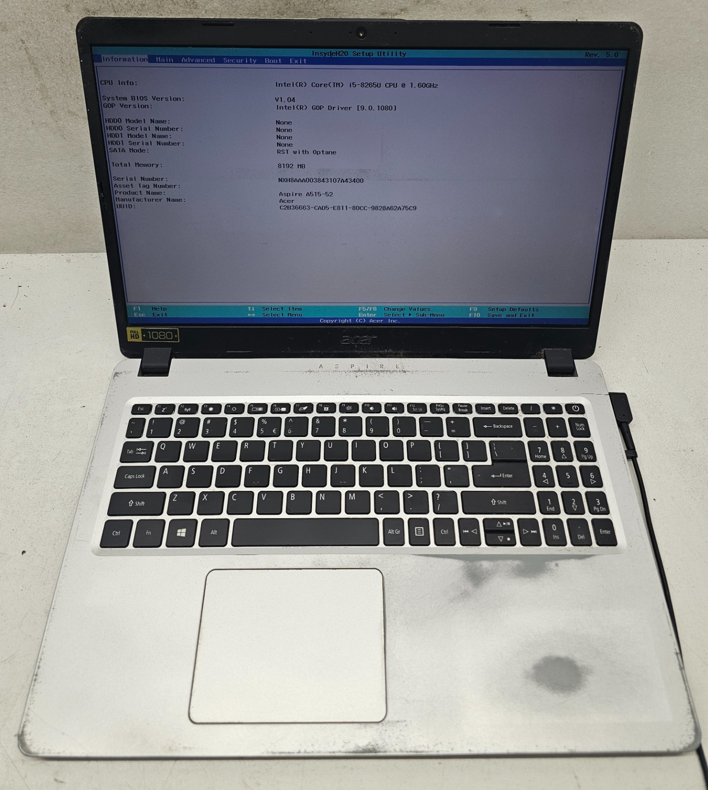 Acer Aspire 5 A515-52-526C Laptop Intel Core i5-8265U 8GB Ram NO HD/OS (FL)