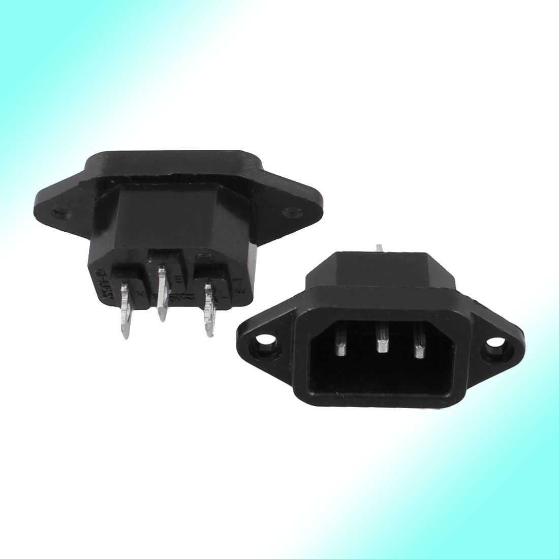 2 Pcs C14 3 Terminals Black AC Power Socket Adapter Replacement 250V 10A