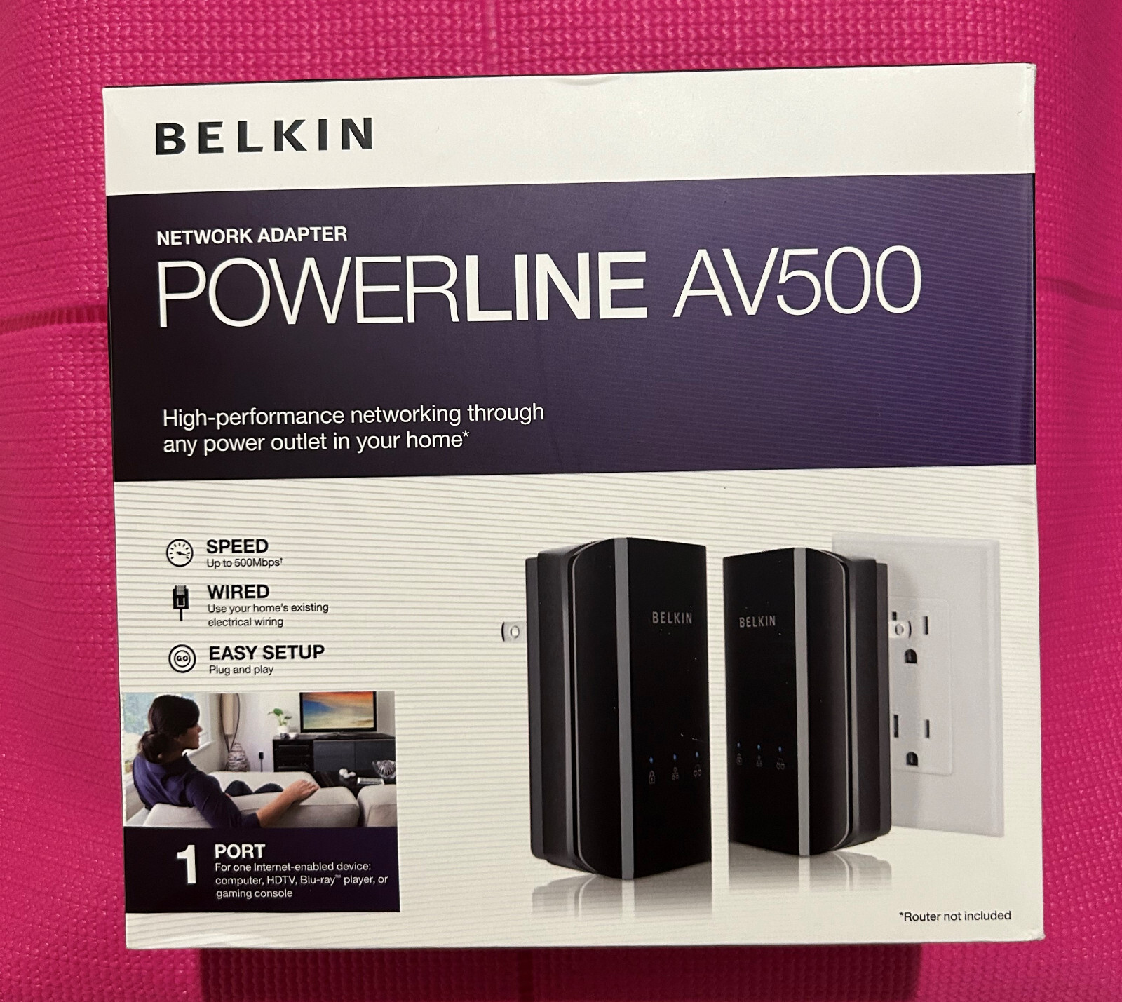 Two Belkin PowerLine AV500 Network Adapters, New in Box