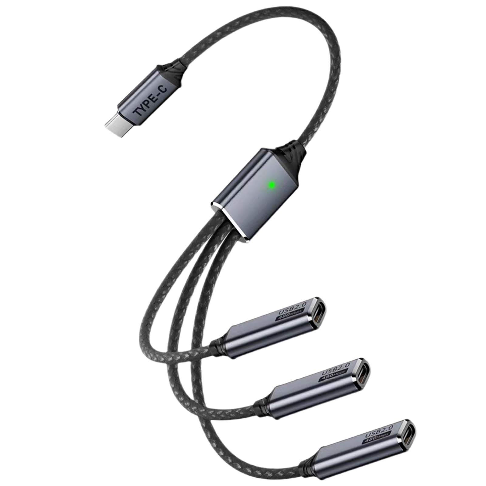 USB C Splitter 1 in 3 Out Multi Cable Type Male 3 Female Nylon Braided 480Mbps