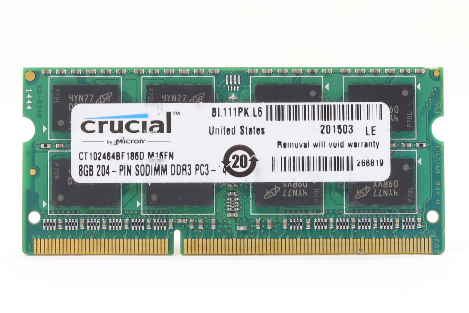 Crucial 8GB 2Rx8 PC3-14900 DDR3-1866MHz Laptop Memory P/N: CT102464BF186D.M16FN