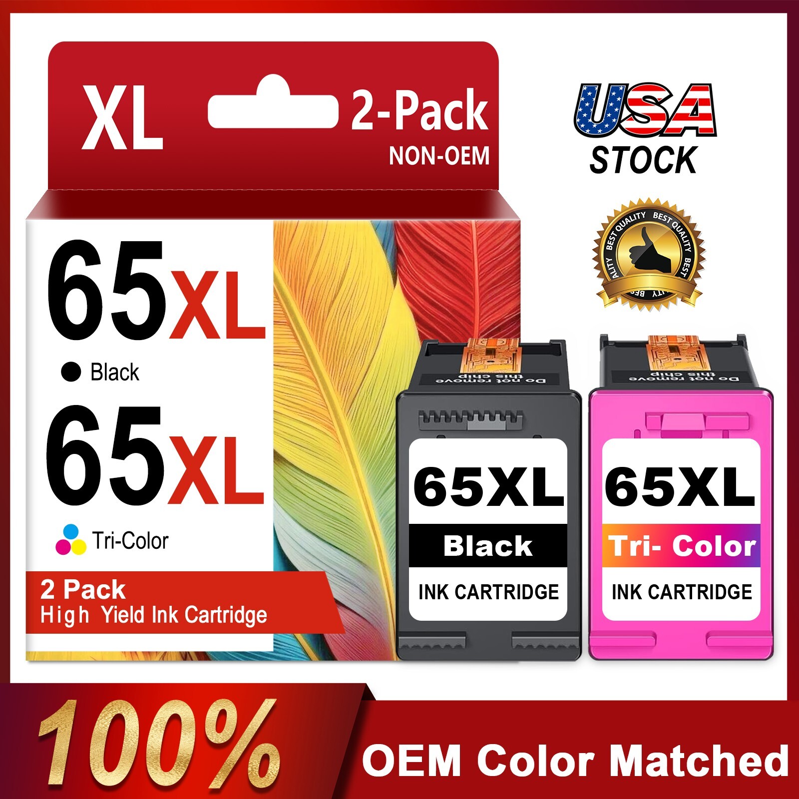 65XL Black/Tri-Color Ink Cartridge (2-Pack) for HP DeskJet 3755 3772 3700 Series