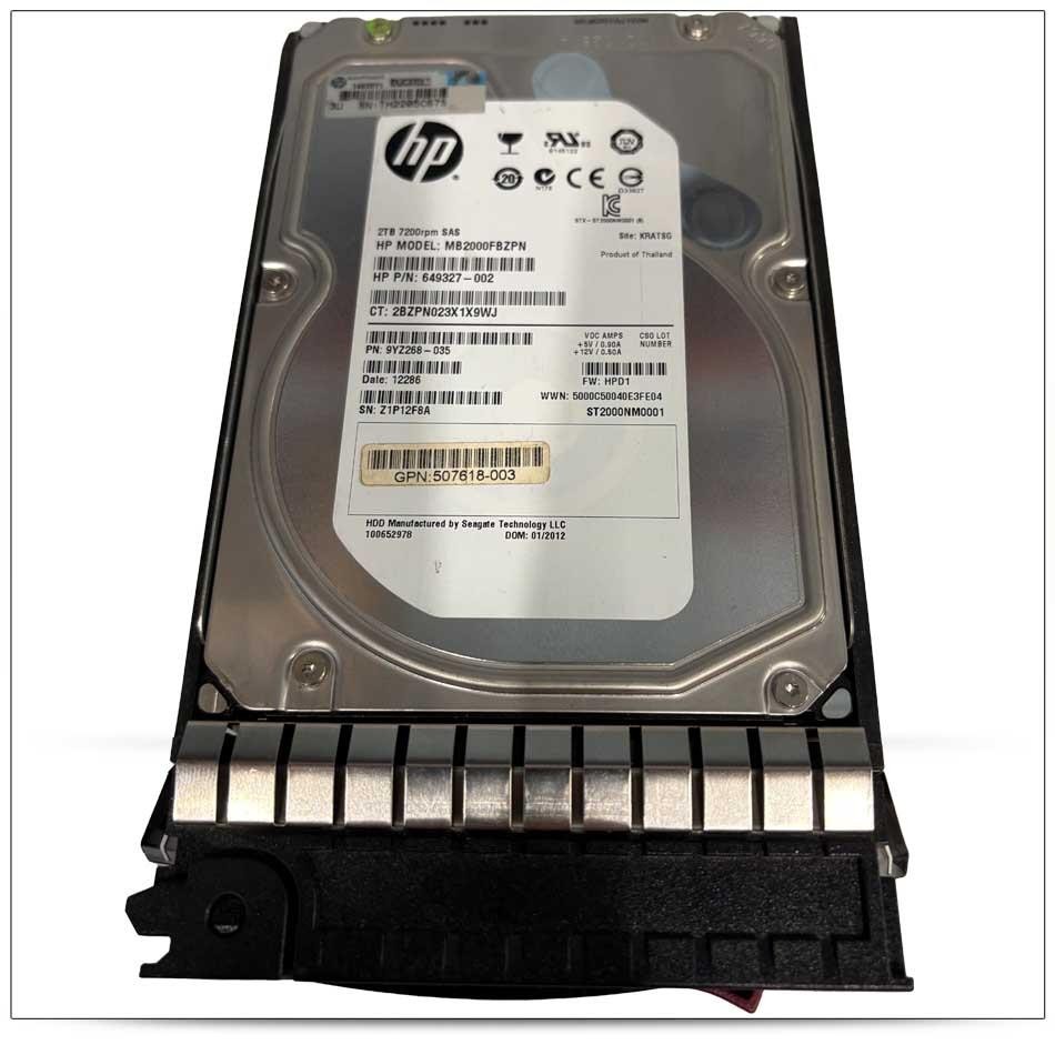 HP MB2000FBZPN 508010-001 649327-002 2TB 7.2K 6G SAS 3.5” HDD with Caddy