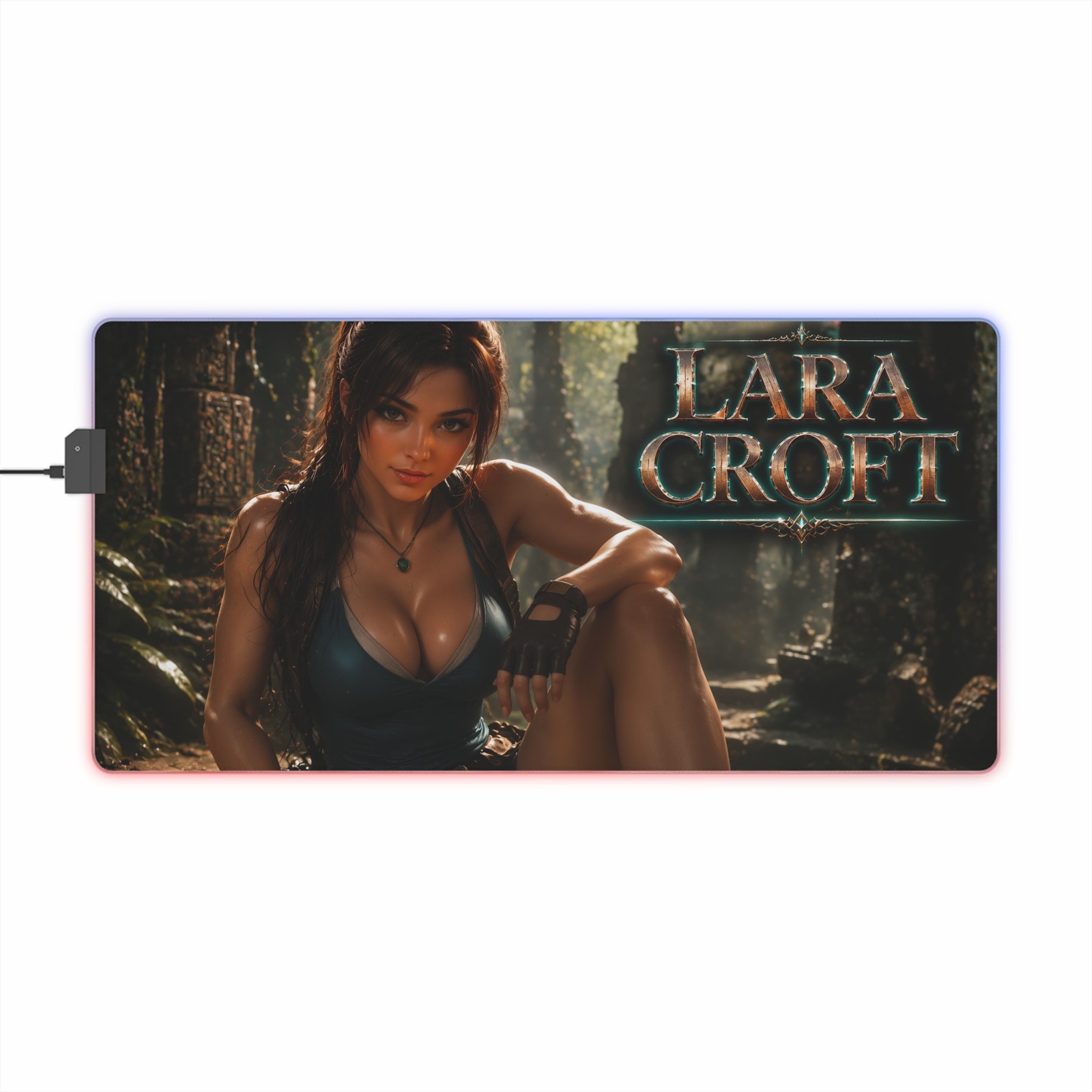 Gaming Playmat Lara Croft RGB LED Mouse Pad Desk Mat Gamer Room Decor