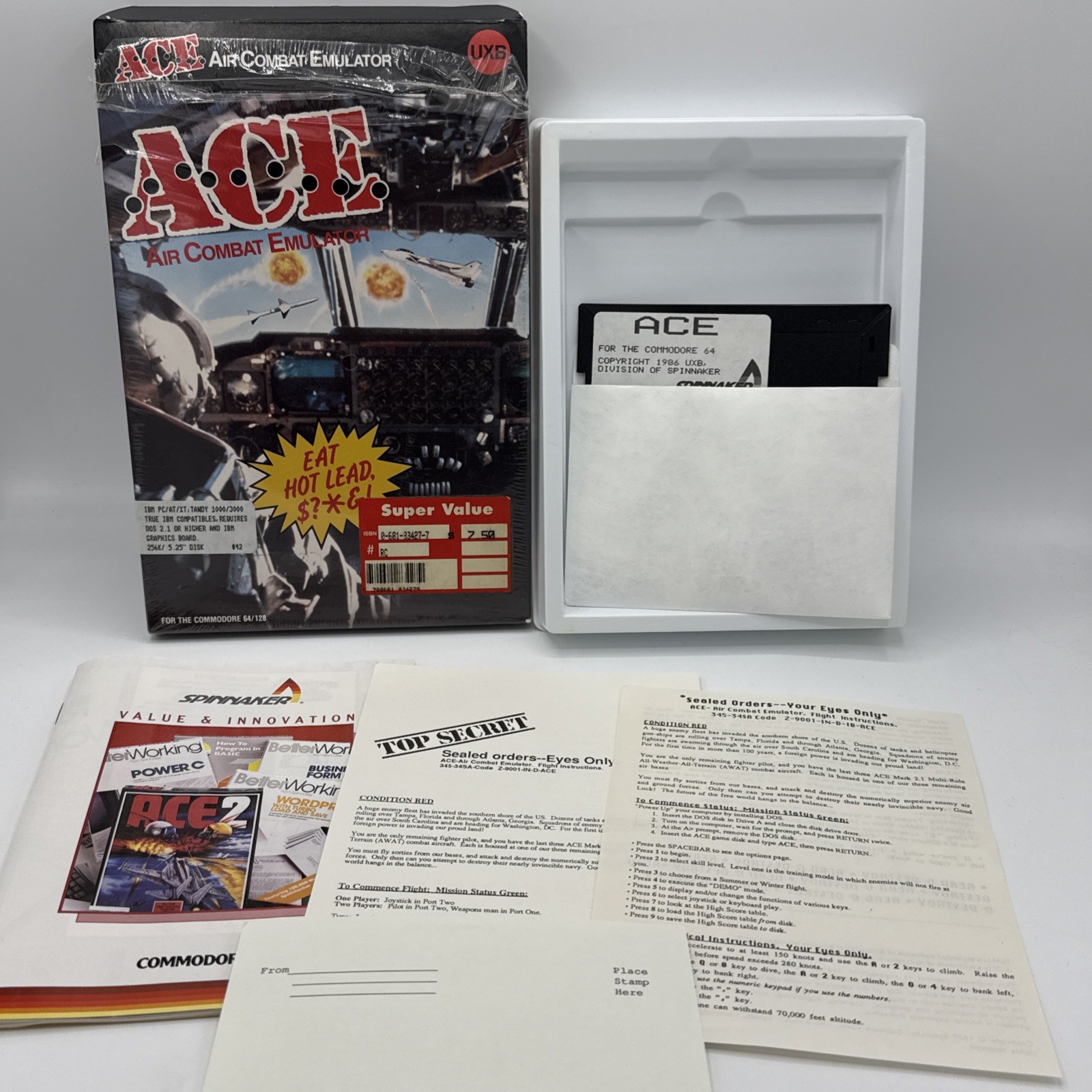 ACE Air Combat Emulator Commodore 64/128 IBM Tandy 5.25 Disk 1986 Never Played