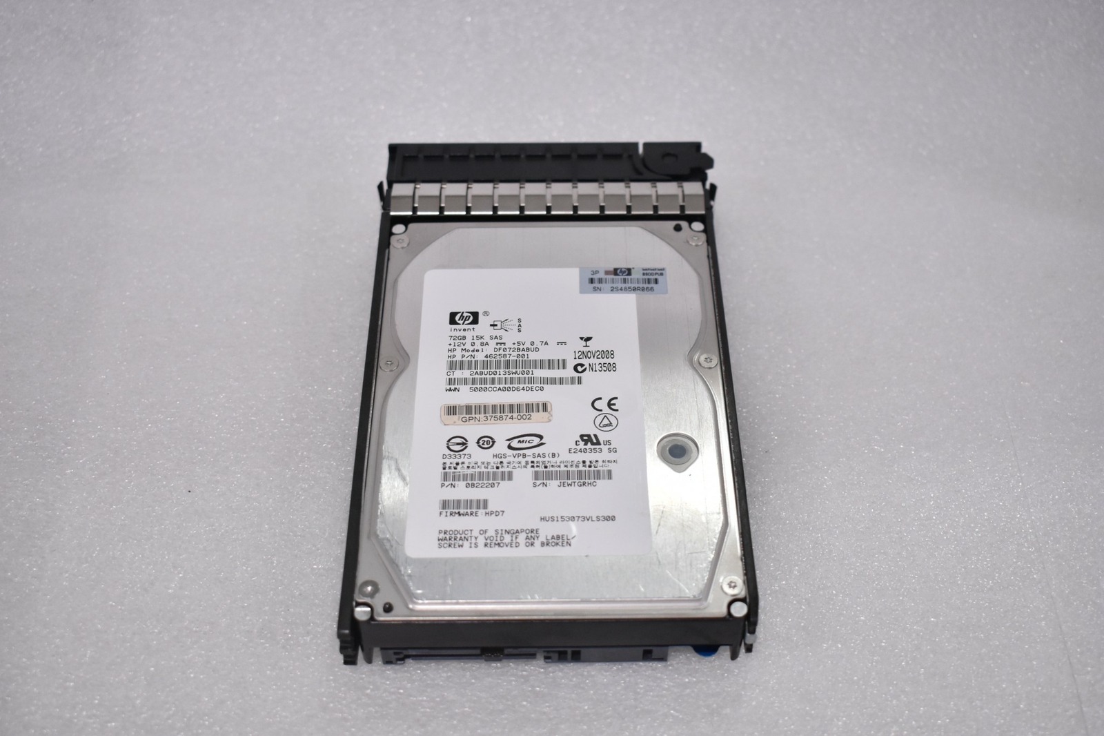 HP 462587-001 72GB 15000RPM HOTPLUG SAS 3.5" FORM FACTOR HARD DRIVE DISK