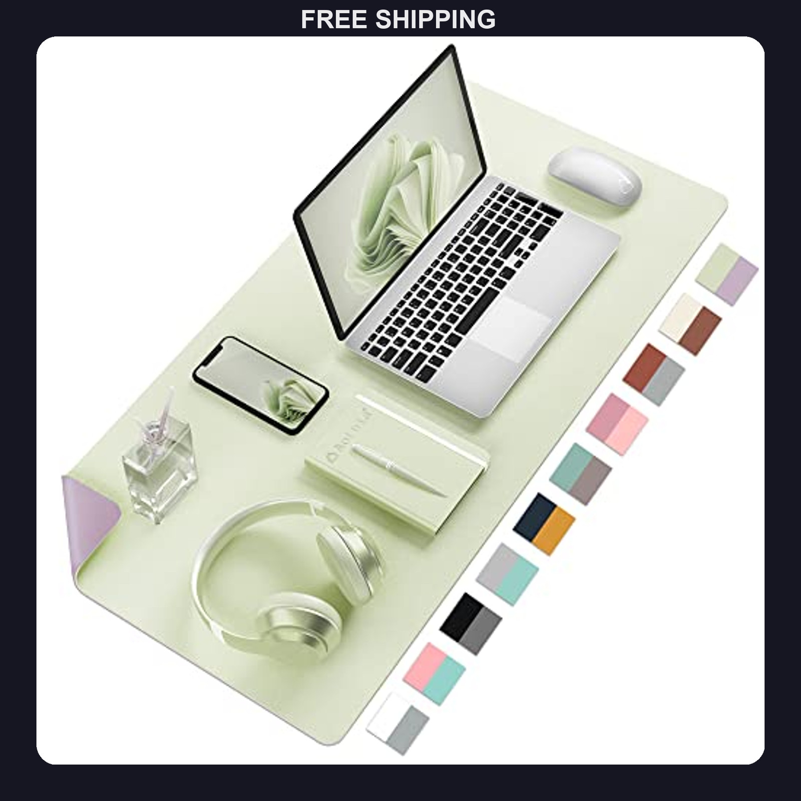 Aothia Dual-Sided PU Leather Desk Pad, 23.6 x 13.7 Inch, Matcha Green