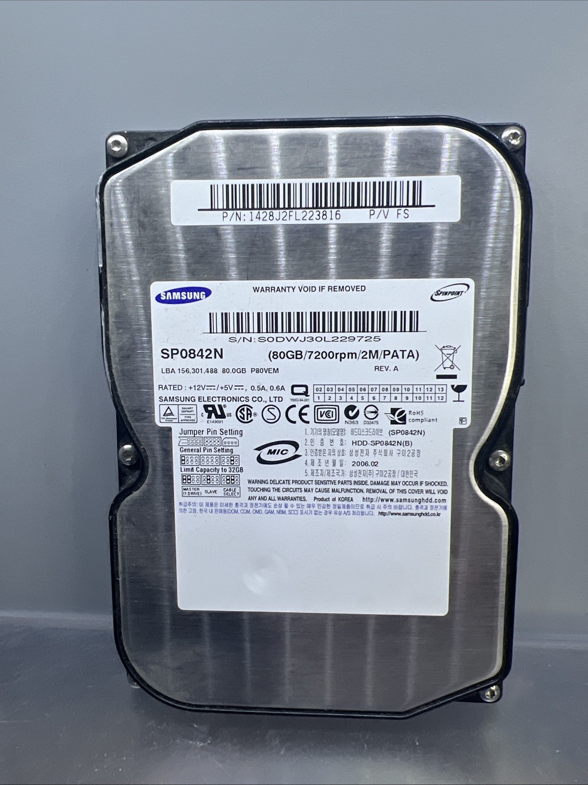 Hard Disk Interno Samsung Spinpoint SP0842N P-ATA 80 GB 7200 RPM 2MB 3.5" Tested