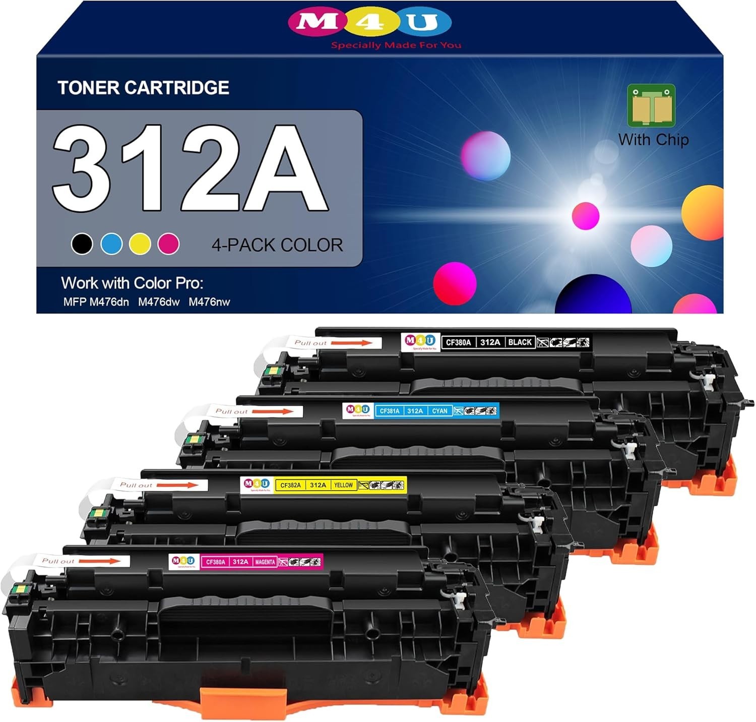 312A Toner Cartridges 4 Pack (with Chip) Replacement for 312A Toner Cartridge...