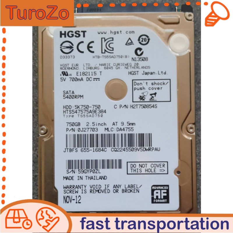 HTS547575A9E384 Hitachi 750GB 5400RPM 8MB SATA 2.5" Laptop Hard Disk Drive New