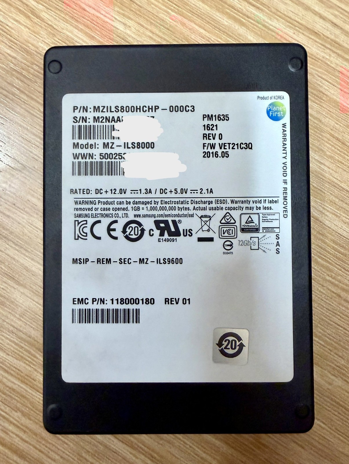 EMC/Samsung MZILS800HCHP 800GB 12Gbps SAS 2.5 PM1635 SSD