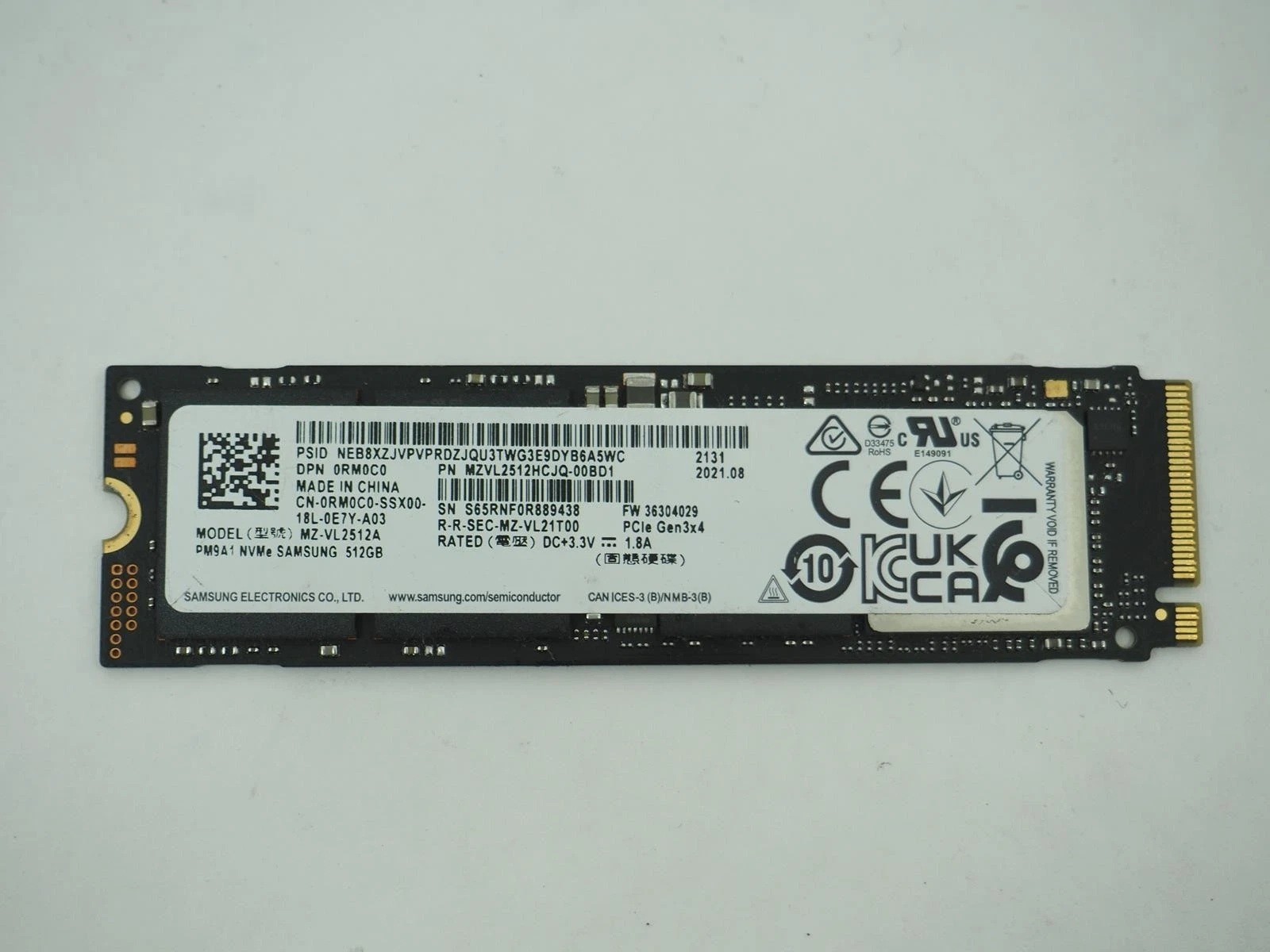 MZ-VL2512A Samsung PM9A1 512GB PCIe4.0 NVME M.2 2280 SSD DELL 00CN1W
