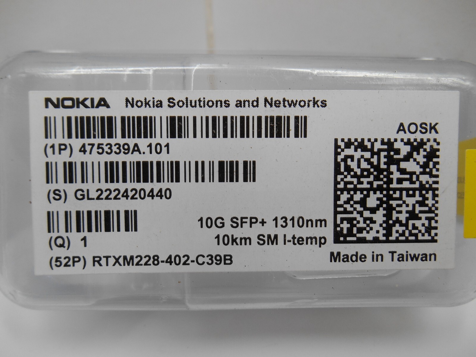 NOKIA AOSK 475339A.101 10G SFP+ 1310nm 10km SM I-TEMP RTXM228-402-C39B