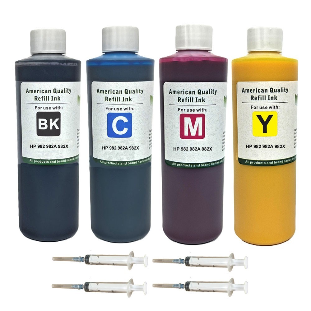 Ink Cartridge Refill Kit Bottles BKCMY Pigment Ink for HP 982 982A 982X-4X250ml