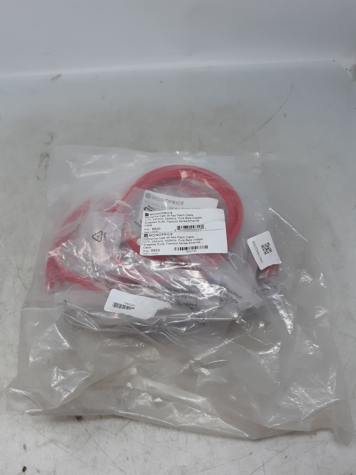 Monoprice Cat6 3ft Red Ethernet Patch Cable UTP 24AWG Snagless RJ45 (10 Pack)