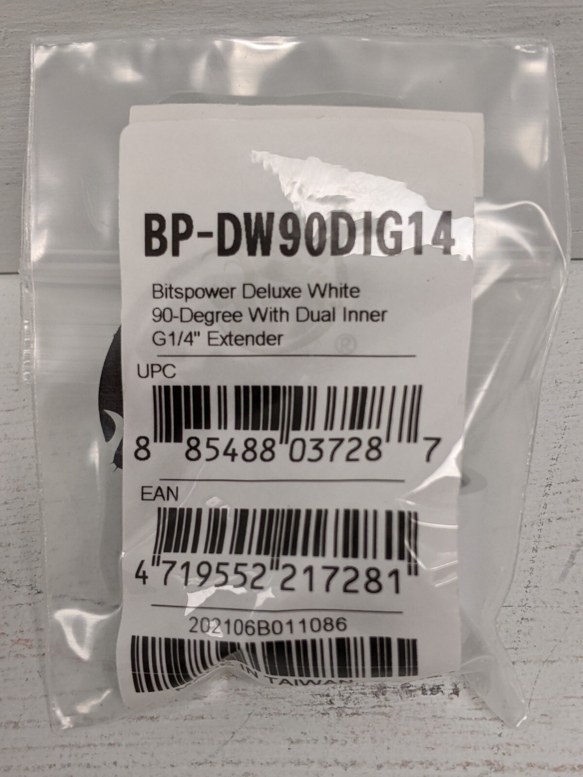 Bitspower Deluxe White 90-Degree With Dual Inner G1/4" Extender - New