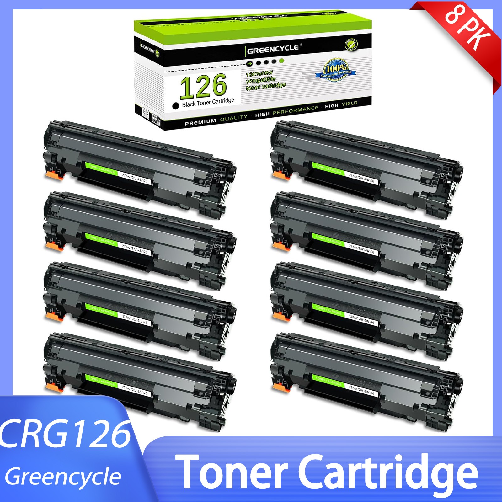 8PK CRG126 CRG-126 Toner Cartridge For Canon 126 Imageclass LBP6200d LBP6230dw