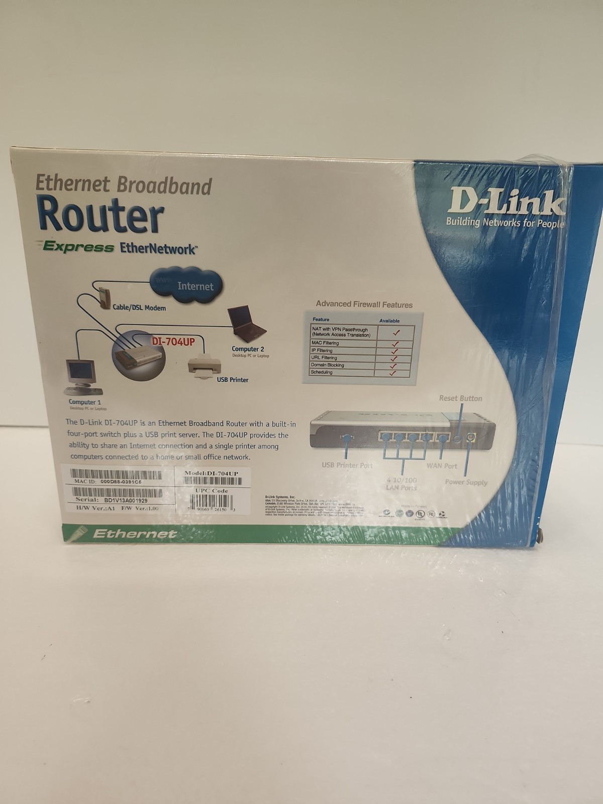 D Link Ethernet Broadband Router