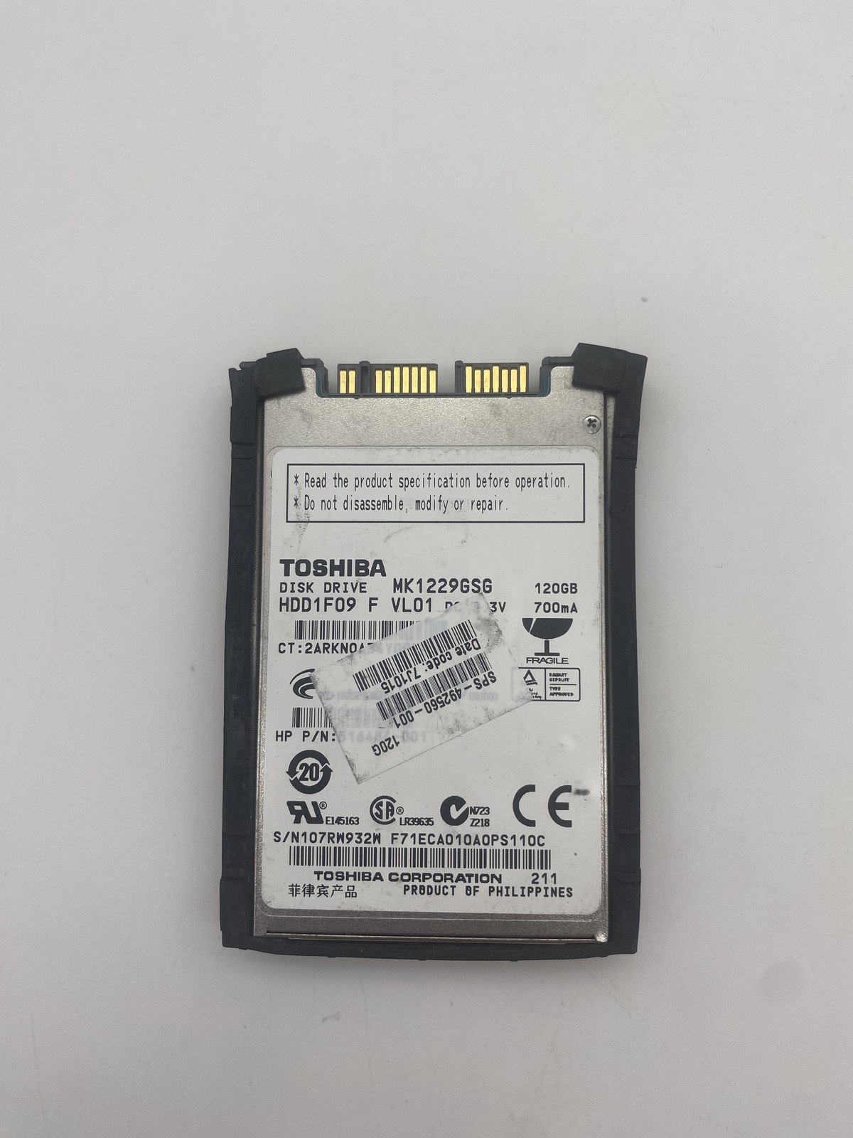 OEM Toshiba Hard Drive 1.8" MK1233GSG 120GB 5400 RPM 8MB Micro uSATA