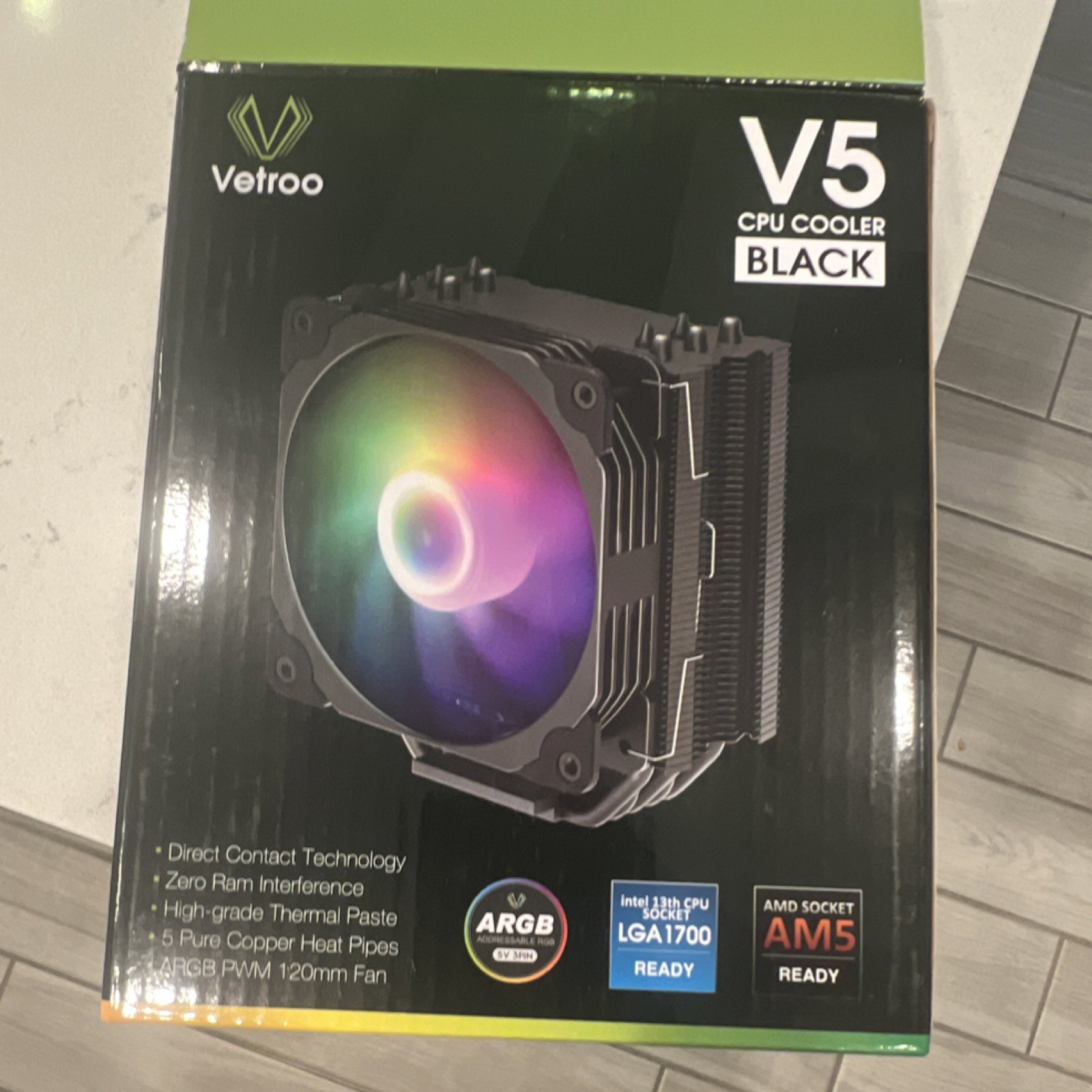 Vetroo V5 CPU Cooler Black ARGB 120mm Fan LGA1700 AM5 Copper Heat Pipes